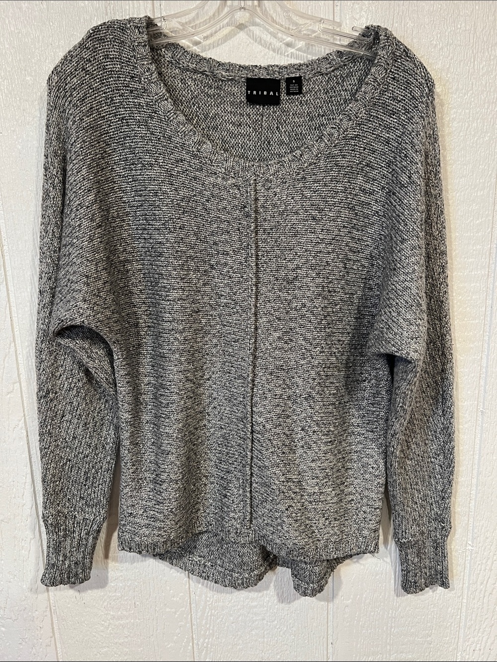 Tribal Heather Gray Scoop Neck Knit Sweater